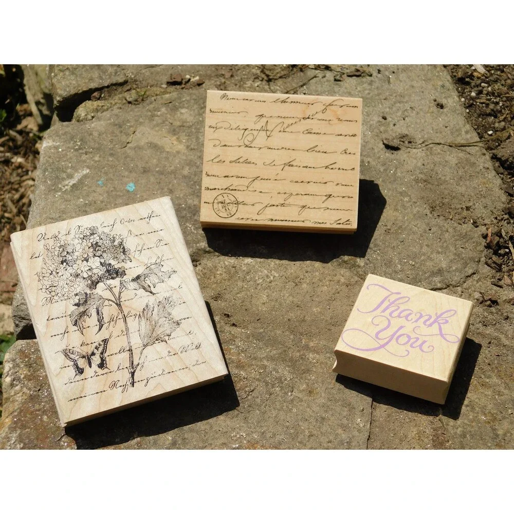 rubber stamps, words and flowers for crafts